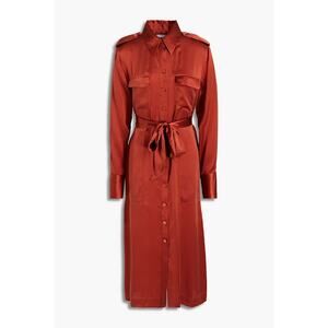 Equipment 'Zelie' Red Silk-Satin Midi Shirt Dress Size S